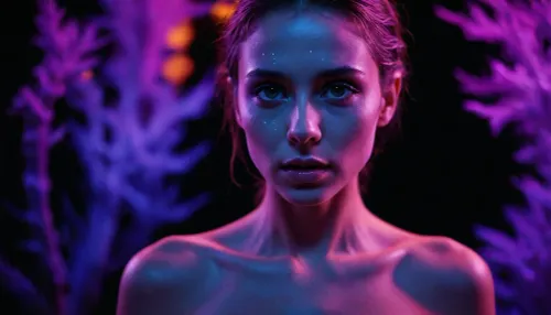 A forbidden-looking photograph of a beautiful naked female with perfect face and body in a ultraviolet blacklight, absolute darkness Photograph with macro-level optical precision, razor-sharp material detail where the focus lands, gradual cinematic focus falloff, realistic lens imperfections, microscopic texture, natural bokeh, subtle halation, restrained bloom, realistic sensor characteristics, delicate film grain, spectacular dynamic range, and physically believable exposure.
The result should resemble a once-in-a-lifetime scientific photograph discovered in an underground UV laboratory, simultaneously beautiful, eerie, mysterious, biological, cosmic, and completely real.

BLACKLIGHT + FLUORESCENCE + FINE-ART PHOTOGRAPHY + PHYSICAL LIGHT REALISM + MICROSCOPIC DETAIL + ABSOLUTE DARKNESS + SPECTRAL COLOR EMISSION.