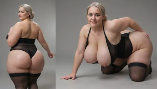 Sexy BBW mature standing bend pose ass up in her all four, catching look, fat granny, chubby wrinkles body, curvy mature, massive saggy breasts, short blonde wawed hairstyle, massive fat ass, wide hips, realistic skin, black transparent bodysuit, neon background, BlackRealStockings, plump, skindentation, chubby, bbw, venus, body, big, ass, sagging, breasts, extrmusc, <lora:Real_People-SDXL:.8>, <lora:BlackRealStockings_XL:2>, <lora:Chubby BBW - XL:2>, <lora:sagging-000015:2>, <lora:ExtrMusc:2>