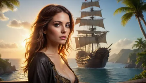 (upper body silhouette of sexy busty pirate captain:1.4), (pirate ship, sailing past a beautiful tropical island:1.4), (masterpiece, ultra realistic, realistic, photorealistic, photo realistic, photorealism, photo realism, lifelike, convincing realism:1.4), (maximum quality, ultra-detailed, insanely detailed, highly detailed, high quality, uncompressed, raw source photograph, raw image), (extremely intricate and detailed, highly detailed eyes, high resolution eyes, high quality eyes, highly detailed hair), (HDR lighting, sunset, intense sunlight, rule of thirds:1.3), (double, exposure, double exposure:1.4), (FaeTastic), <lora:SDXLFaeTastic2400:.9>