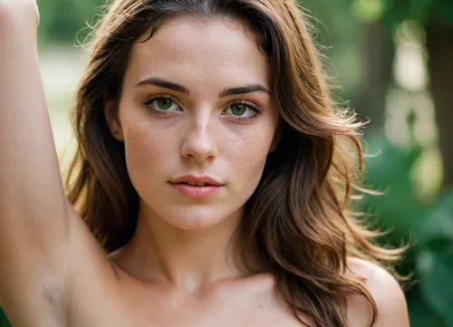 Woman, Aphrodite, Greek, Manifestation of a Goddess, (goddess 1.6), immortal, superhuman, 34 years old, sexy, dark hair, natural thick wavy hair, big heavy tits, 36DD, sloped tits, upturned nipple, retroussé breast, perfect body, no makeup, green eyes, detailed eyes, focused eyes, strong defined jaw, natural and arched eyebrows, full lips, many freckles, lots of skin tone detail, in colorful amateur photoshoot, (dark hair), (very close to the camera:1.2), (nude:1.4), taken with a canon ae1, film camera, photo taken with slide film, 100 speed film, f2.8 aperture, 50mm prime lens, cross processed, heavily cross processed, (cross processed 1.4), wild color tones, 35mm xp, lomography, lomo, (lomography 1.6), very close up photo, lush tousled hair, (slender body:1.3), (tall lean body:1.3), she's tall and skinny, (perfect lighting 1.5), model pretty, lots of freckles on chest, warm light, tall, slight smile, clean lines in background, no distractions, good teeth, gorgeous, (ideal beauty 1.4), suggestive, natural relaxed pose, beautiful sunlight, dramatic lighting, great aesthetic photo, lots of face detail, breasts visible, great, lighting, <lora:EnvyZoomSliderXL01:1>, <lora:great_lighting:1.1>, <lora:SDXLHighDetail_v6-000005:.8>