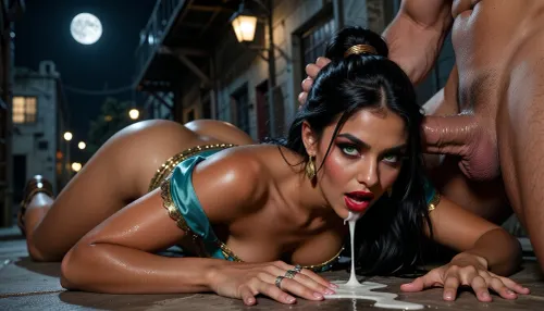 2b, Young 18-teens gypsy, long black hair bright green eyes, bright red lipstick, dark red make-up, dark skin, night on the street, street lamp full moon fucks big muscular guy, huge fat penys, brutal anal penetration Disney prince Jasmine, klskx, nsfw, explicit, (shiny skin:1.7), (muscular:1.4), (skinny:1.6), black hair, high ponytail, long ponytail, princess Jasmine outfit, (black eyes), eyelashes, natural round breasts, (inflation:.91), (female cunt:1.8), ((wet Skin)), . cleavage, ass up, legs spread, Teasing expression.contrasting shadows, bright light patches, light caustics, morning light, (Dynamic angle:1.8), (View from above:1.5), fidgeting, fucking naked, pressed, anal penetration, massive gang bang, lying on stomach, view from above, ((5man)), ((gangbang)), (hair pul pulling hair, holding head, huge man grabbing her head), cum everywhere, (thick white cum running), (2 thick streams of cum from different angles), in an old abandoned factory, side view, best quality, amazing quality, high contrast, volumetric lighting, intricate details, symmetrical eyes, highly detailed lips, highly detailed fingers, highly detailed teeth, highly detailed eyes, highly detailed iris, skin pores, mat skin, skin texture, manicure, foggy, Fujifilm, Kodak Portra 400, photorealistic, (dark shadows:1.1), SDXL_BetterFaces-LoRA_v1, .5>