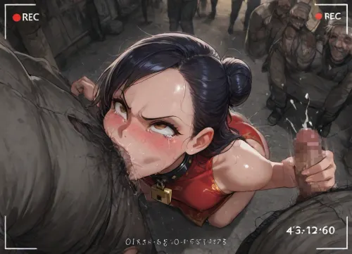 Nsfw, from side, from above, gangbang, enf, perfect face, masterpiece, big eyes, brown eyes, (young Japanese girl:1.2), (the girl is red china dress:1.2), (the girl is Thick black large collar and large padlock:1.3), no panties, Black shoes, (the girl is hair bun), top knot, (black hair), (single bun:1.8), (hair behind ear:1.2), (forehead:1.2), (swept bangs), very small breast, (angry:1.2), (crying:1.4), (tears:1.5), (ahegao, (orgasm:1.3), (blushing, Japanese face, furrowed brow, (deep throat), long shot, city street, (recording:1.2), (homeless man:1.2), (homeless oldmen crowd:1.4), (homeless man is excessive forced sex:1.3), {, the girl handjob man), (the smiling man is dressed))