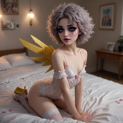 b🪄🐶💋, (girl dool), bimbo, ((Realistic dool flash photo from side of a very skinny girl kneeling on a bed)), (sexy makeup:1.7), visible erect penis, cute girl face, sissy dool, nerdy tits, subtle makeup, silver eyeshadow, extremely long thick false eyelashes, deep pink lipstick, big lips, he wears a light purple long wavy wig, thick luscious wig, wearing a shiny thin delicate silk glamorous white sissy flared very long nightgown, thin straps, bows, extremely long flared silk gown, lacy stockings with garter straps, jewelry, (Refueling gun inserted into anal), dool, girl, big innocent light blue eyes, big ears, innocent, shy, ((flat chest)), geek, petite, young, messy wig, (pumps diesel into the ass from the fuel pump), platform heels, sliced, bob, closeup, luisap, eyes, <lora:xl_sliced_bob-1.0:.8>, <lora:LPEYES_lora:1.9>, <lora:Tail_Plug__SDXL:2>