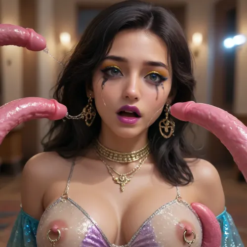 I am a princess girl maiden, (high-quality facial detail:1.3), Indian sexy beautiful girl, (blue eyes:1.3), ((bimbo makeup, intense saturated glossy purple lipstick:1.2)), (Indian face:1.9), ((makeup:1.8), long blue eyelashes, olive eyeshadow with glitter), (lips:1.2), open mouth, saliva, in a transparent tight-fitting sequined dress, the room has a device for anal fucking with robotic tentacles, ((anal penetration)), perfectly drawn robotic tentacles, (rainbow sequined robotic tentacles with blue lights), sci-fi objects, Photorealistic, high resolution, (((body jewelry))), ((((nipple chain)))), (((((nipple rings))))), My tummy is very swollen cum eruption, hightech_robotics, <lora:hightech_robotics:2>