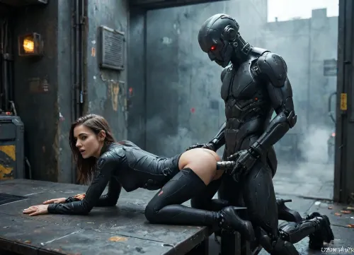 Star Wars Style, full body view, (40 years old Milf:1.3), fucked rough by, (her personal humanoid male sex robot:1.4), doggystyle, (specialized sex robot is designed for perfect mechanical penetration:1.7), (perfect mechanical penis:1), shipyard, various perspectives, various futuristic Background details, intricate detail, highly detailed, breathtaking, panoramic, cinematic, (3D, Framed, Woman), Macabre, FRESHIDEAS, Real, Photography, 2#, cloudy, smoke, atmospheric, clouds, fog, anchespaceroom, Commando, Droid, 1girl, 1boy, android, cyborg, vaginal, augmentations, bodysuit, torn_clothes, small breasts, large_insertion, cum, machine_oil, metal_table, hideout, neon, cyberpunk, style, <lora:compb0t:1>, <lora:CyborgMechExosuit_v1.5:1>, <lora:sdxl_cyberpunk:1>
