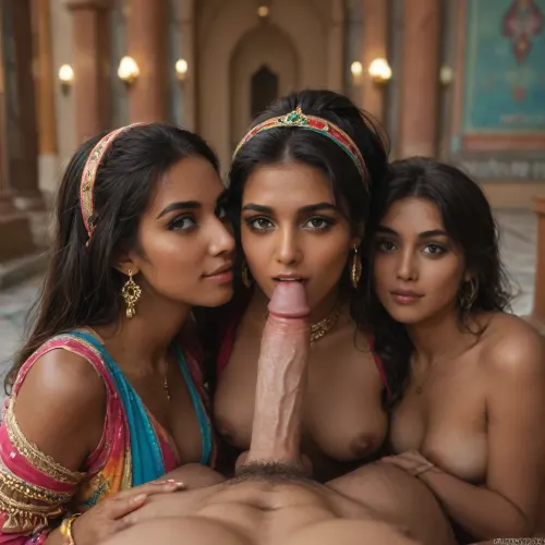18 year old Desi women, kneeling, kissing, blowjob, sucking cock, white cock, male_partialy_out_of_frame, pov blowjob, penetration, dick in mouth, smiling, 18 years old, 4girl, 3girl, group_of_girls, indian_clothes, slim, slender, fit, hourglass, (colorful_clothes:1.4), beautiful_faces, (indian_jewlery:1.5), Desi, indian, (very_dark_skin:2), perky tits, height difference, long_hair, black_hair, sarees, colorful_clothes, (hair_up:1.4), fancy_hair, chocolate nipples, brown breasts, lifted_clothes, open_clothes, bridal, saree, (blue_saree:1.3), (pink_saree:1.3), (green_saree:1.3), (red_saree:1.1), (gold_saree:1.2), hairband, hair_ornament, dark, skin, Hindu temple, Hindu, detailed skin, (bare_breasts:1.2), score_9, score_8, (hand_on_another's_breast:1.2), (hand_on_another's_head:1.1), hair_flower, big_hair, <lora:Indian_Girls:.8>, <lora:bridal_saree:1.5>, <lora:Darker_skin_SDXL:1.5>