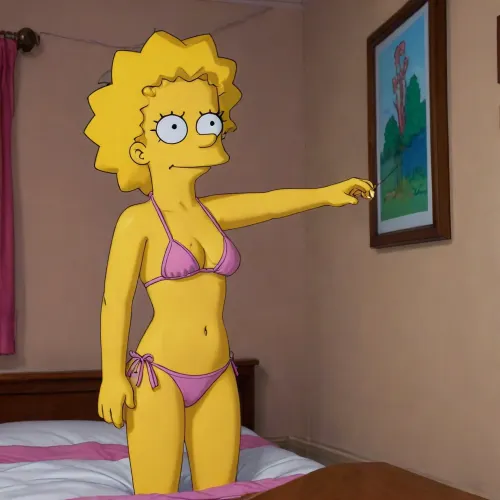 (Young Lisa Simpson from the TV series "The Simpsons"), 80's animation, (animated drawings like Lisa simpson, yellow skin color), petite body, (((simpsons drawing style))), ((string bikini)), Simpstyle, <lora:SDXL-Simpstyle-Lora-v2-r16:2>