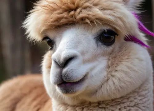 I am a female alpaca.
I have big pink lips with a purple contour covered with shiny oil.