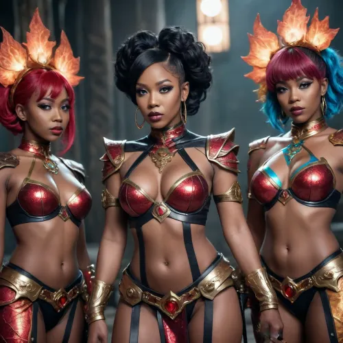 kpop infernal oracle gang cosplay, black milfs, high fantasy