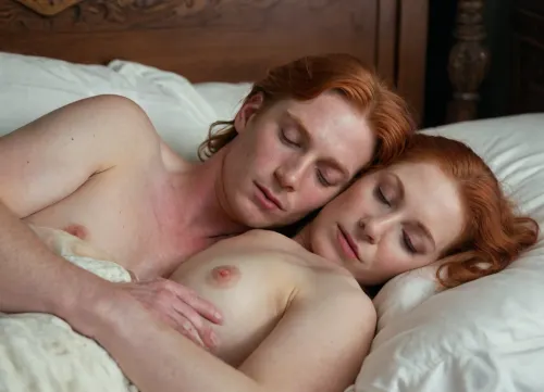 Candide picture, sexy naked 25yo redhead man sleeping with a old woman, grandma