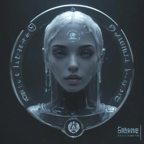 ((Logo)), Unreal superrealistic 8k, (((logo))), ((logotype:1)), the head of plastic robot android girl melting clock, rank, game, icon, NecronMorph, <lora:Sleek_Product_Design:.8>, <lora:rankgameicon_Hap_XL:.8>, <lora:tech_streetwear:.8>, <lora:NecronWorldMorphXL:.8>, holography, <lora:Holography:.8>