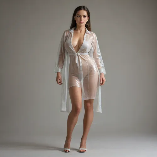 A Jack Vettriano style painting, of a Enormous busty woman, wearing a transparent raincoat, full body image