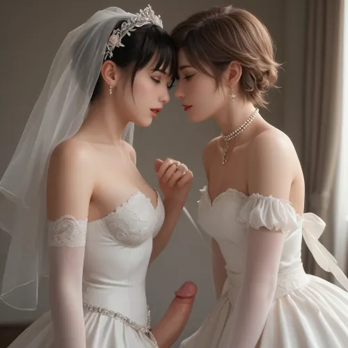 cock_ring crossdressing fappypen female femdom male married_couple penis role_reversal sissy tomboy tuxedo wedding_dress