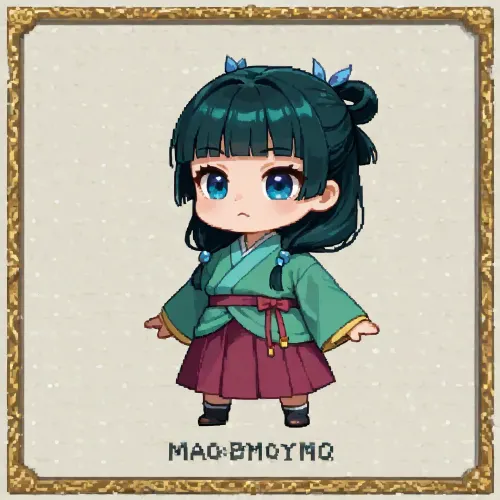 (Cute, pixel art, 16 bit art, chibi style), (Maomao from Kusuriya no Hitorigoto), solo, white background