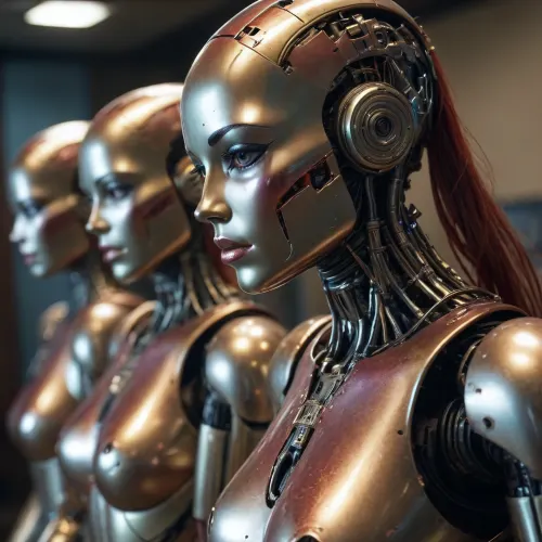 heavily damaged artificial metallic sexbots