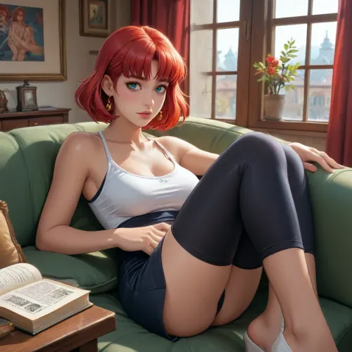 Illyasviel from fate dross style reiq, Bavarian brunette adult tranny, on couch, indoors