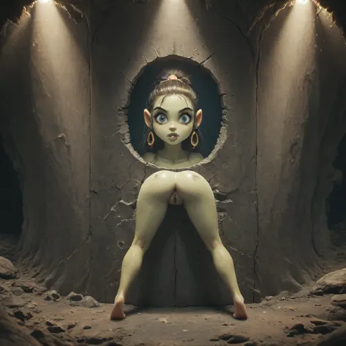 (Jack cayless art style), (through cave wall:1.9), water cave, high quality fantasy art of a beautiful adorable super cute shaman, shaman-woman, mature, glowing within, adorable, w1+ch, show full body in view, pussy, adrr, shaman, Orc, Shaman, (green skin:1.5), ass, <lora:SDXLFestiveSnow:.1>, <lora:Witch_SDXL_r1:2>, <lora:Shaman:2>, <lora:XL_World_of_Warcraft_Orc_Shaman_-_By_HailoKnight:.8>
