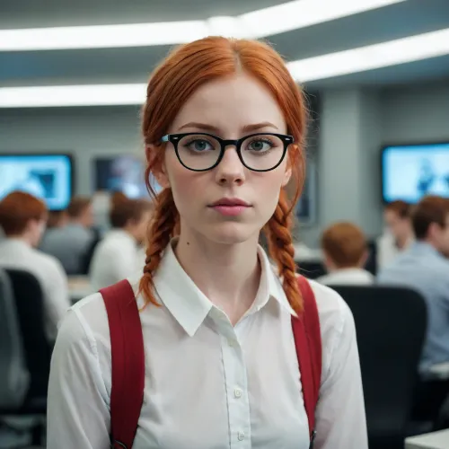 White tained, Red haired nerdy Girl, with glasses, waits for the assfuck