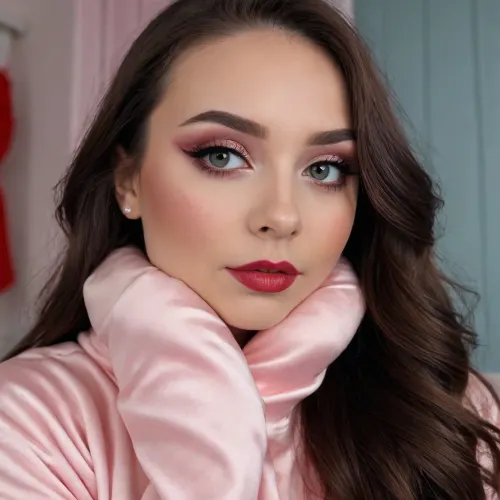 (The cutest and sweetest looking petite Canadian 20 year old:1.3), (cute satin winter outfit:1.3), (heavy makeup:1.3)