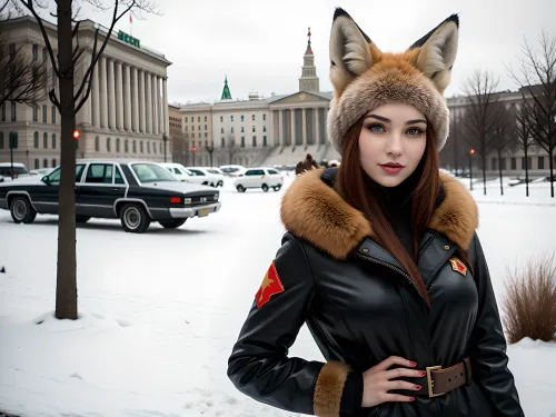 Fox ears, fox tail, girl, USSR, Communism, Russia