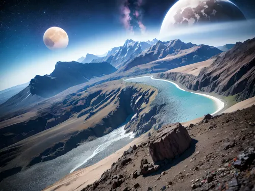 The sky was a bright shade of blue, with a few small clouds floating by. In the distance, there were massive mountains covered in sharp rocks and lava flowing from their peaks. It was as if nature had created this beautiful landscape for its own purposes