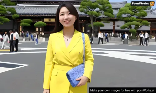 a very beautiful 大阪 woman, background 大阪, blue, yellow