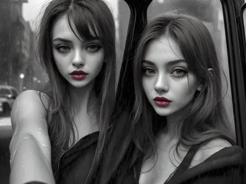 Ein 20-jähriges rumänisches Mädchen stand auf einer dunklen Straße mit dem Regen, der nach unten gießt, in einem kleinen, trägen Outfit gekleidet und auf hohen Detailaugen und einem zierlichen Körper steht. Sie nahm ihr Telefon, um ein Bild von sich selbst zu machen,