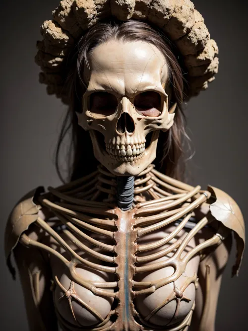 Older woman, grandma, mature, oldy, 70js old, detailed Skeleton body, detailed skull face