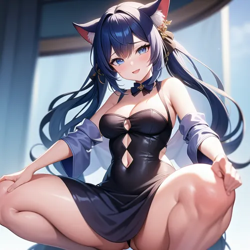 La imagen generada por AI de la iluminación perfecta, posición de vaquera en solitario de 1girl con dobles pelo azul, ojos azules, chica de gato mirando al espectador con cara extremadamente detallada e iluminación perfecta fue una obra maestra