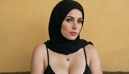 Una donna con una talpa sul collo, lentiggini sulle guance, e una mandibola forte ha sedotto l'uomo con i suoi occhi lussuosi e macchie di bellezza spesse. Aveva 49 anni e aveva hijab scuro. I suoi seni erano 49