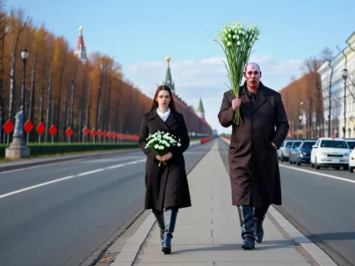 照片中的一位女人拿着一束山谷里的百合花,并甜蜜地微笑着. 她手里拿着一束百合花 看着我们的眼睛,想在3月8日祝贺我们