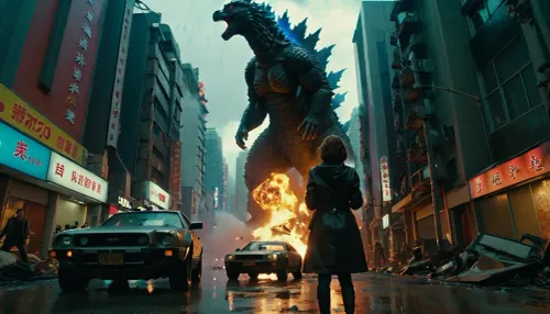 Женщина и ее партнер прогуливались по улицам Нео-Токио, когда наткнулись на монстра размером с Годзиллу, уничтожающего город. Они быстро сняли свою камеру и начали фотографировать, захватив монстра