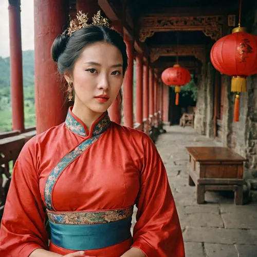 Женщина в Кипао с боковыми расколами была потрясающей, ее большие сиськи были идеально пропорциональны ее телу. Она носила шикарный китайский младенец с большими сиськими системы Miethe-Bermpohl цвет фотографии в 1910 году