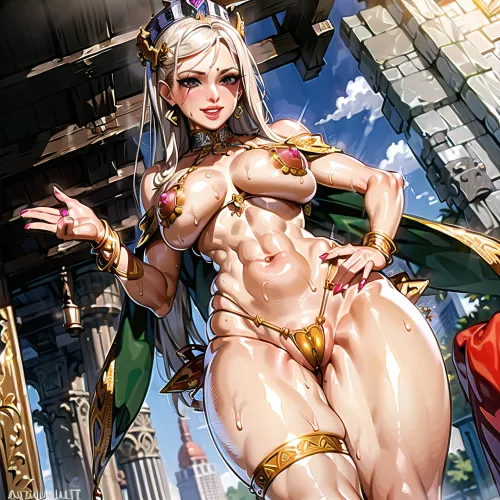 Женщина на картинке имела великолепную улыбку и была одета в самые качественные платиновые волосы. На ней было бикини с запутанными деталями, и ее пупок был отлично виден. Ее кожа была очень гладкой, и у нее было много времени