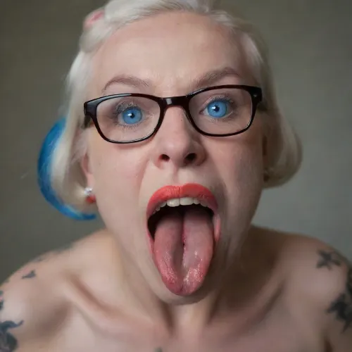 La segretaria, con le labbra rosse e gli occhi azzurri, era l'incontro perfetto per il gusto della vecchia donna. Aveva un tatuaggio sulla fronte con le parole "fuck me" in inchiostro rosso. Il segretario era ansioso di compiacere e obbedire con ansia