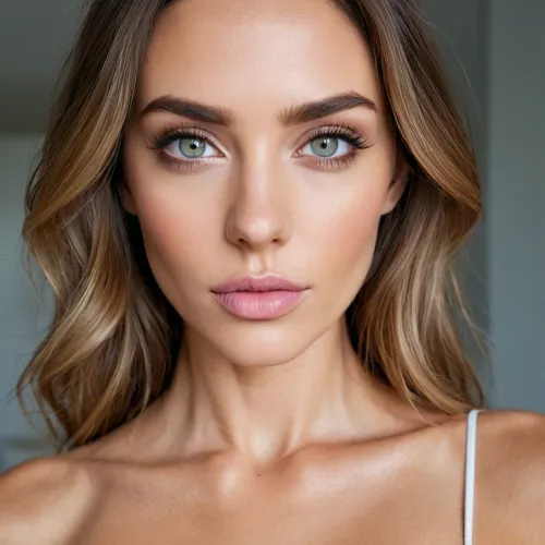 一个面部对称的顶端模特儿 成年女性的乳房 完美的34C杯乳房 高颊骨 脸上没有化妆