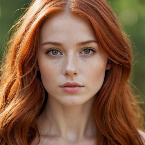 Lily, a young girl with long red hair and bright blue eyes, found an old photo album in her grandmother's attic. In the album, she discovered a picture of herself as a young girl with long red hair and bright blue eyes. She