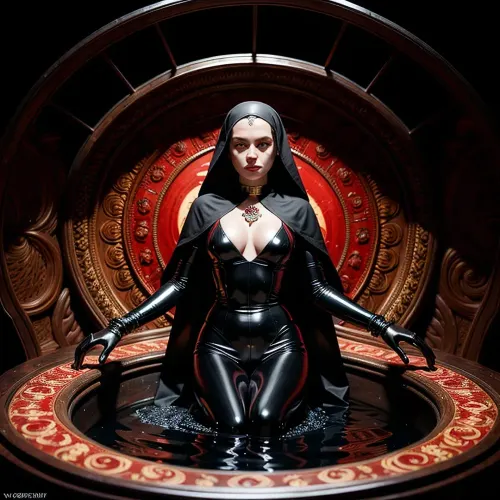 照片中的年轻女子令人惊叹,她的金色胎儿身体和剧烈的红色胎儿头部. 她的脸是一件艺术作品,红色胎儿的池子似乎一直持续着. 很明显,这些艺术品