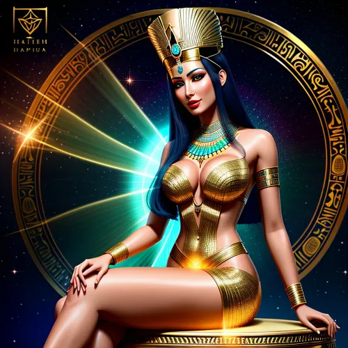 Mısır'da bir kadın, tam bir Mısırlı tanrı kostümünde giyindi, bacaklarla oturmak saf enerjiye karşı geçti. Onun radiance ve ihtişam, eski yazıtlarla bir tank gibidir. O resimlerik çiçeklerle çevrilidir,