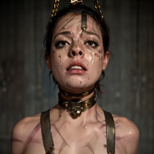 Eine junge Frau mit einem Metallhaken für einen Hals und breite Hüften war der Protagonist dieser photorealistischen 8k ultra realistische Geschichte