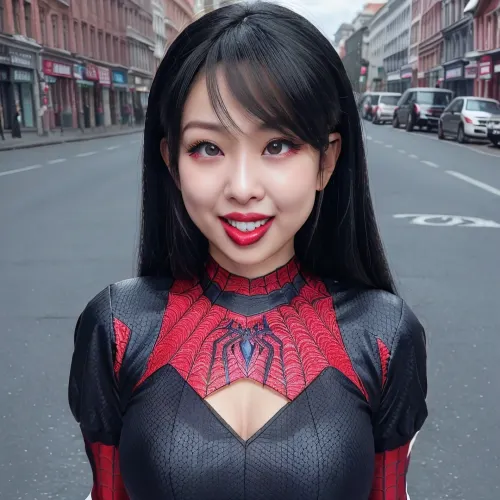 The tongue-and-cheek outfit with the black and white striped pattern, paired with a red striped shirt and blue jeans, made her look like she had just stepped out of a comic book. Her smile was so happy that it lit