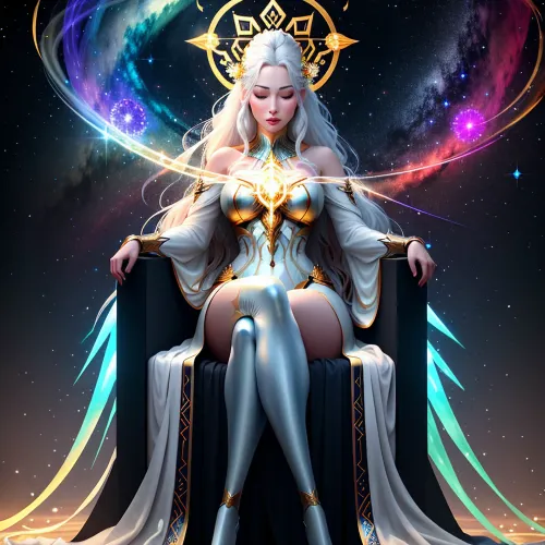 Ethereal güzelliği ve radiance ile bir kadın, göğüs bandıyla dolu bir gown giyiyor, İskandinav eski bir yazıt olarak tasvir edilir