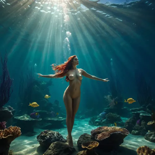 woman, Little mermaid, under water, naked, full body view