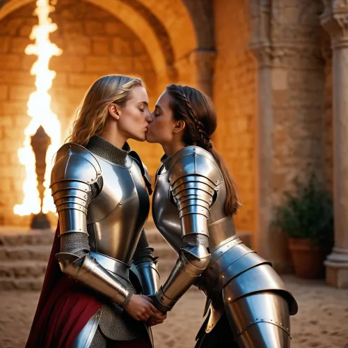 The knights passionately kissed, their bodies intertwined in a full body shot