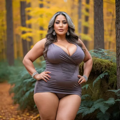 Eine 50-jährige Latina-Frau schlug vor dem Spiegel ein Bild vor und bewunderte ihre eigenen großen floppigen Brüste und Diva Make-up. Sie trug ein langes graues Haarkleid mit Diamantohrringen, zuversichtlich und glücklich in ihrer eigenen