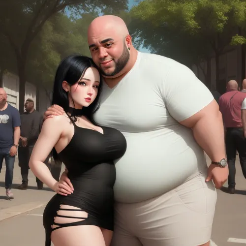 短い黒い髪、緑色の目、白いドレスで若い女性を見せました。 彼が20代の頃に見ていたバルドの黒人男の腕にいた。 女性の顔は恐怖に悩まされていました