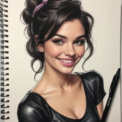 grinning girlfriend in pastel grease pen, art portfolio sketchbook, style of Shawn Coss