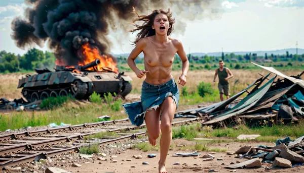 Una ragazza a Mariupol, Ucraina, è catturata nel mezzo di una città devastata dalla guerra. È sporca e senzatetto con i capelli lunghi e la faccia strappata. Improvvisamente, vede una bomba aerea cadere dal cielo verso