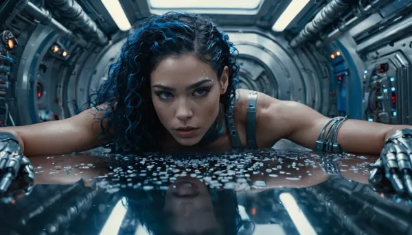 In the year 2050, a cyborg woman with perfect skin and long curly hair was lying in a Cryogenic Capsule. Her body was made of highly detailed metal and her face had been restored to perfection. She had perfect robot arms