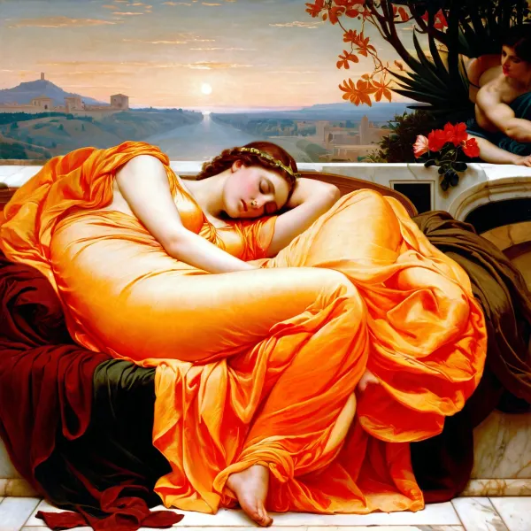 火焰六月"(英語:Flaming June)是英国著名艺术家弗雷德里克·莱顿的19世纪画作. 它只描绘了一个穿着橙色的年轻女子,躺在满月下的大理石长凳上. 这幅画在风格上几乎是现实的,但在那里